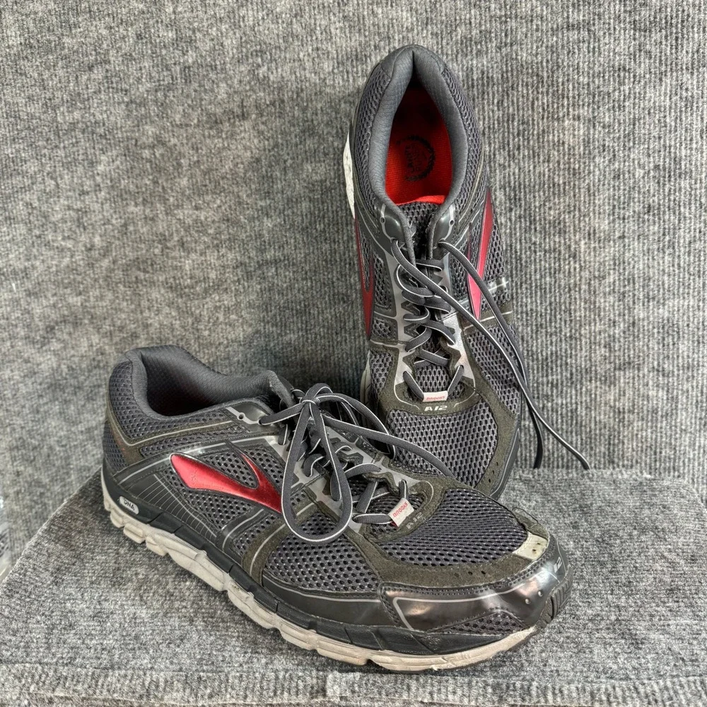 Brooks Addiction 12 Mens Running Shoes Charcoal Grey Red Athletic Sneakers 15